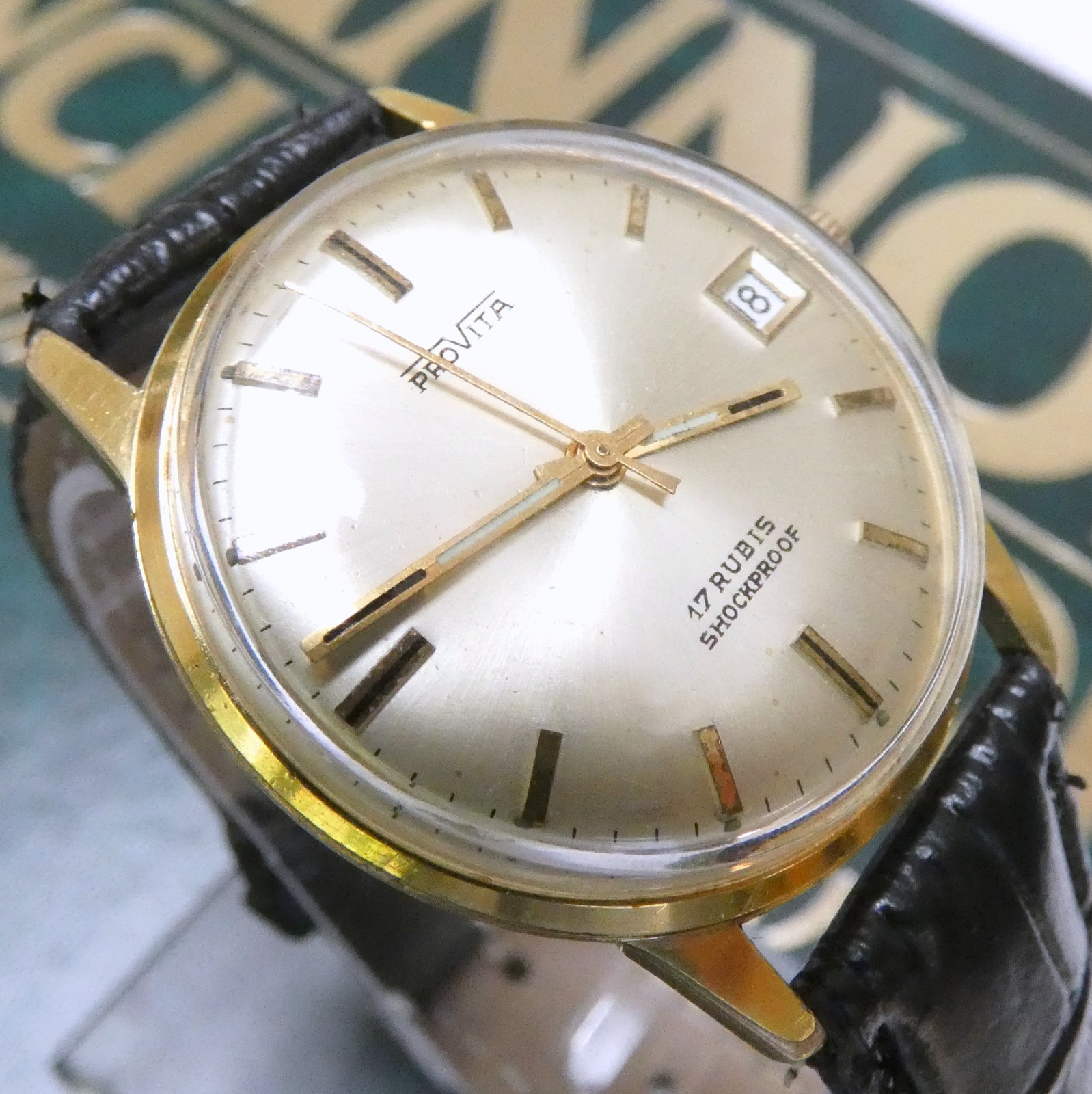 Gold plated Vintage PROVITA watch features a German PUW 361 mechanical movement.