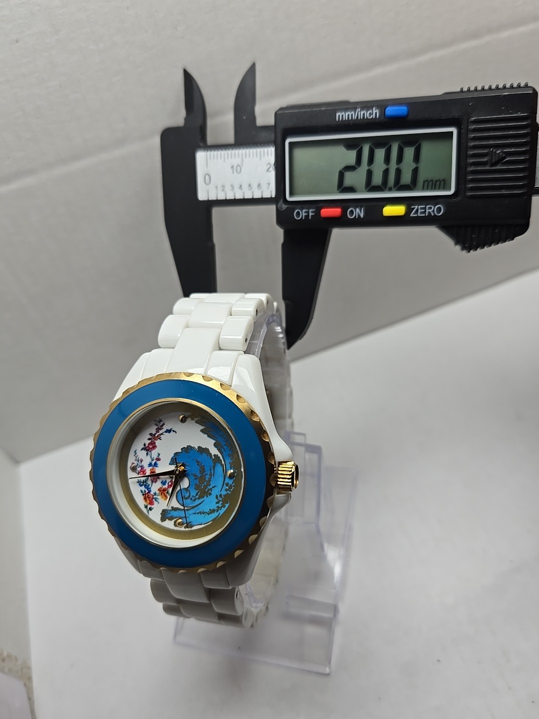 Met Museum Of Art Bleu Celeste Floral White Link Bracelet Watch New Battery