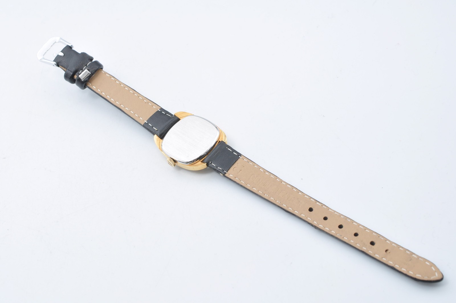 BULOVA 4-295961 Hand-winding Gold Women Watch Square Black Leather Belt w-9164