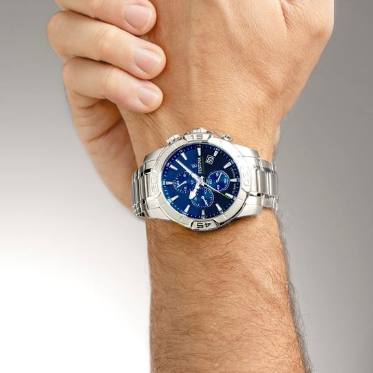 FESTINA F20704/4 Gents S/Steel Chrono Blue Date Dial 100m W/R 2 Year Warranty