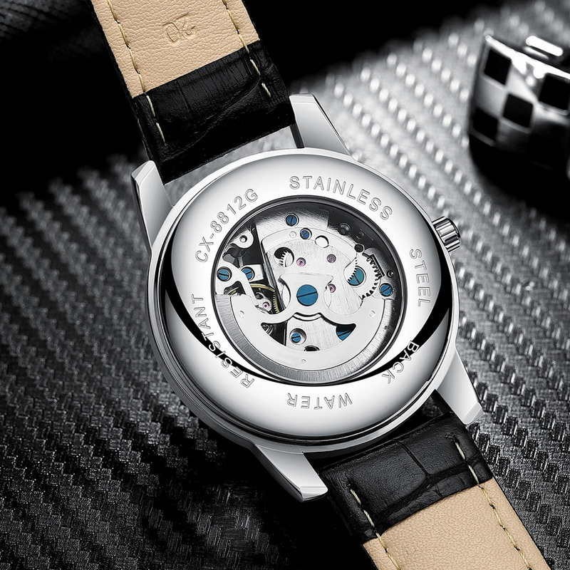 CHENXI Men’s Leather Hollow Out Luminous Tourbillon Automatic Mechanical Watch
