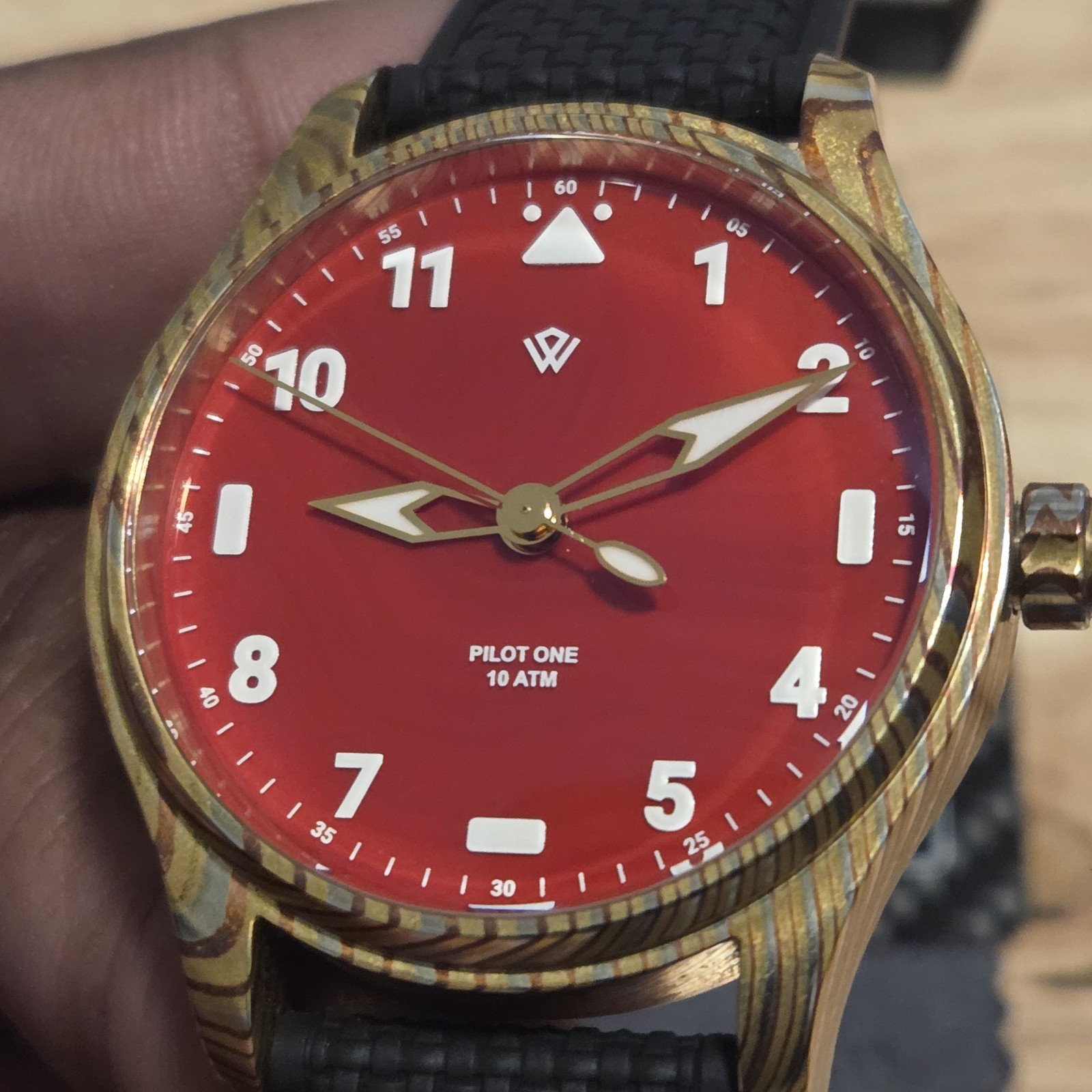 Wicked Watch Co. Anniversary Flieger “Pilot One” – Mokume-Gane/Orange Agate