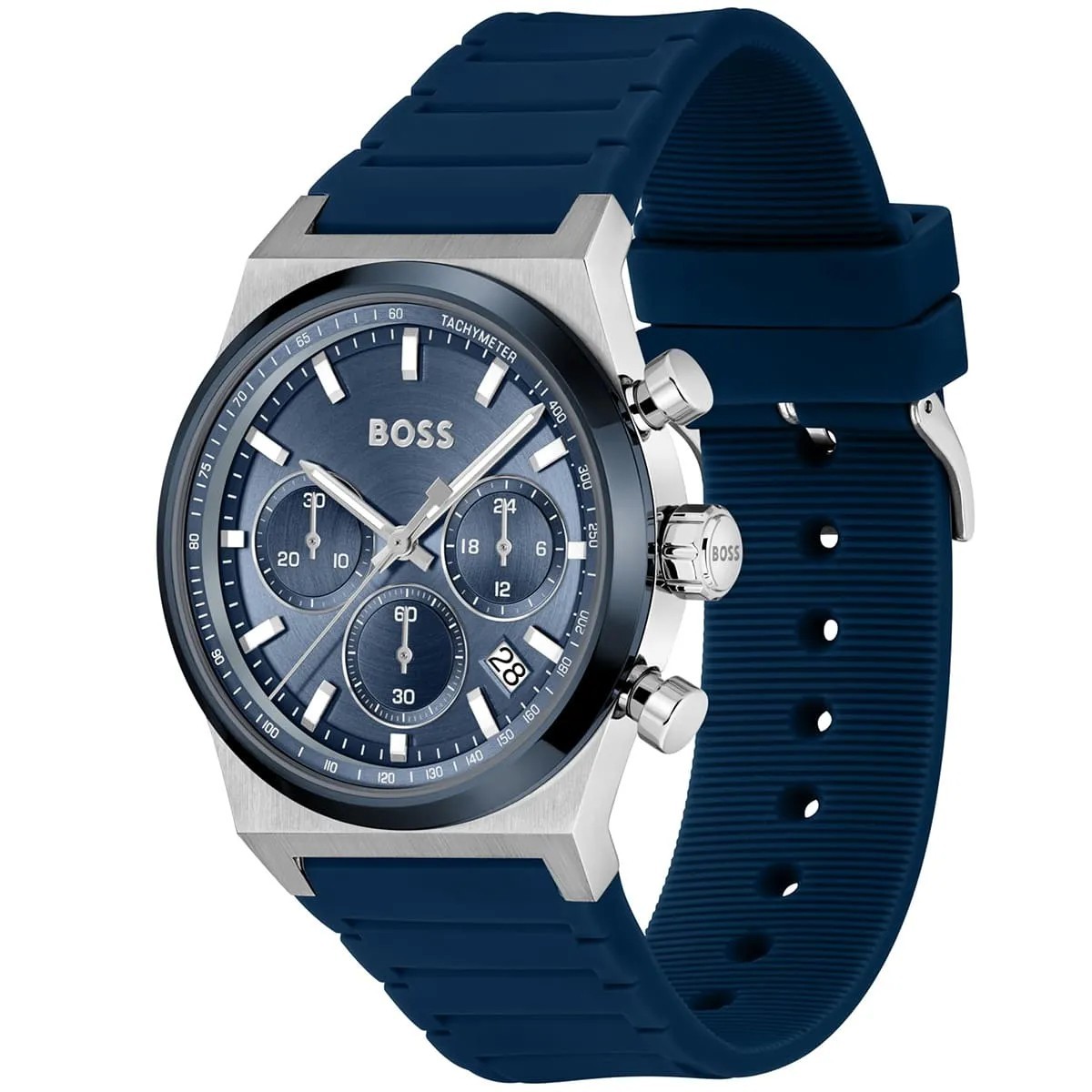 Hugo Boss Candor Men’s Watch 1514243 Blue Dial Silicone Strap Chronograph 41mm