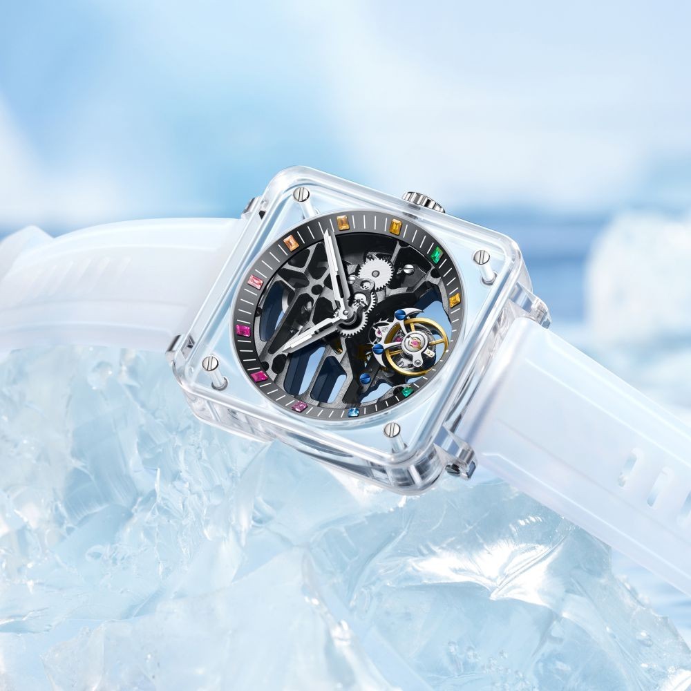 Aesop Sapphire Crystal Case Tourbillon Mechanical Man Watch Luxury Hollow 7058A