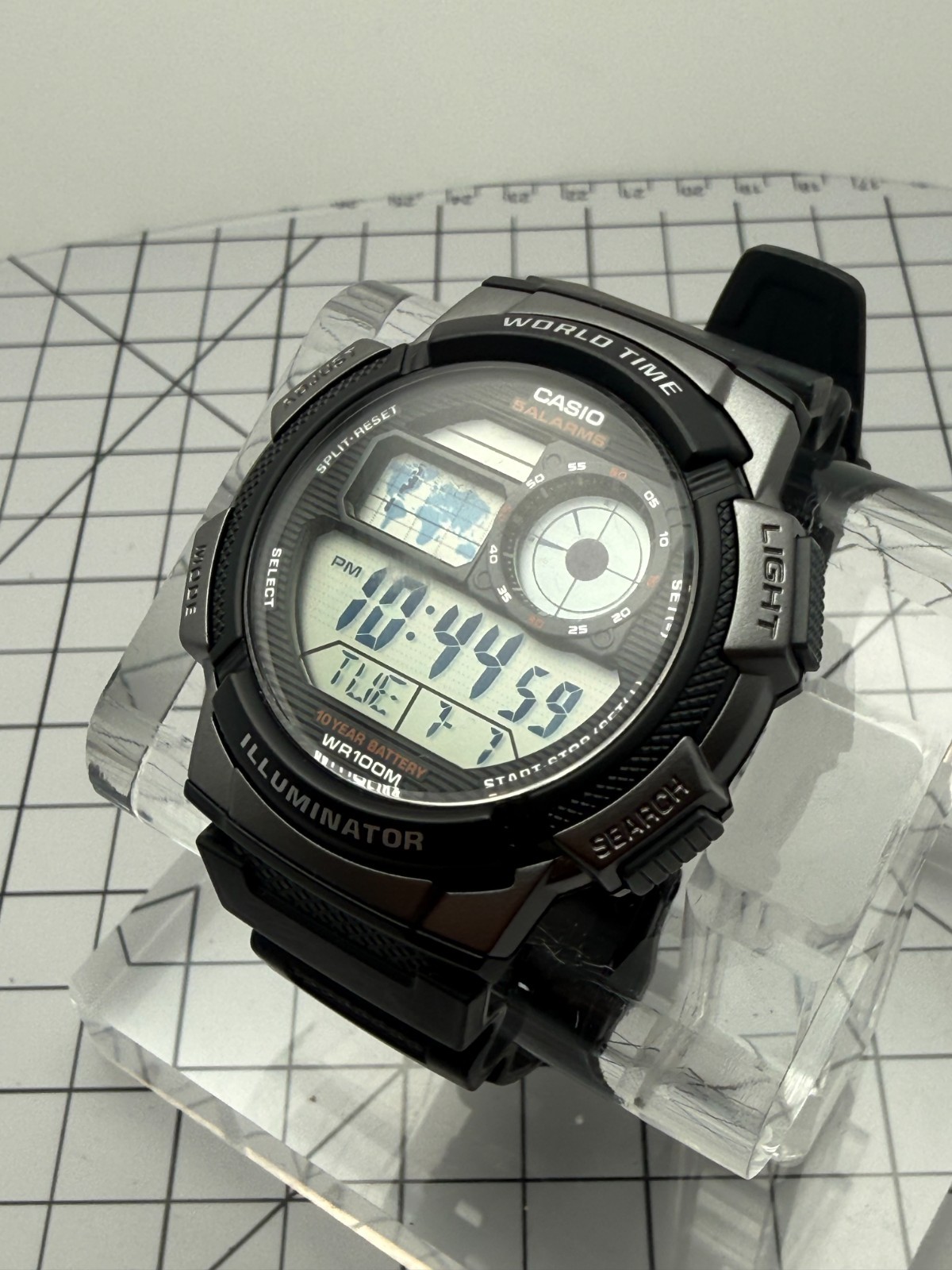 Casio AE-1000W-1BV 45mm Quartz Digital World Time 5 Alarms Illuminator Watch