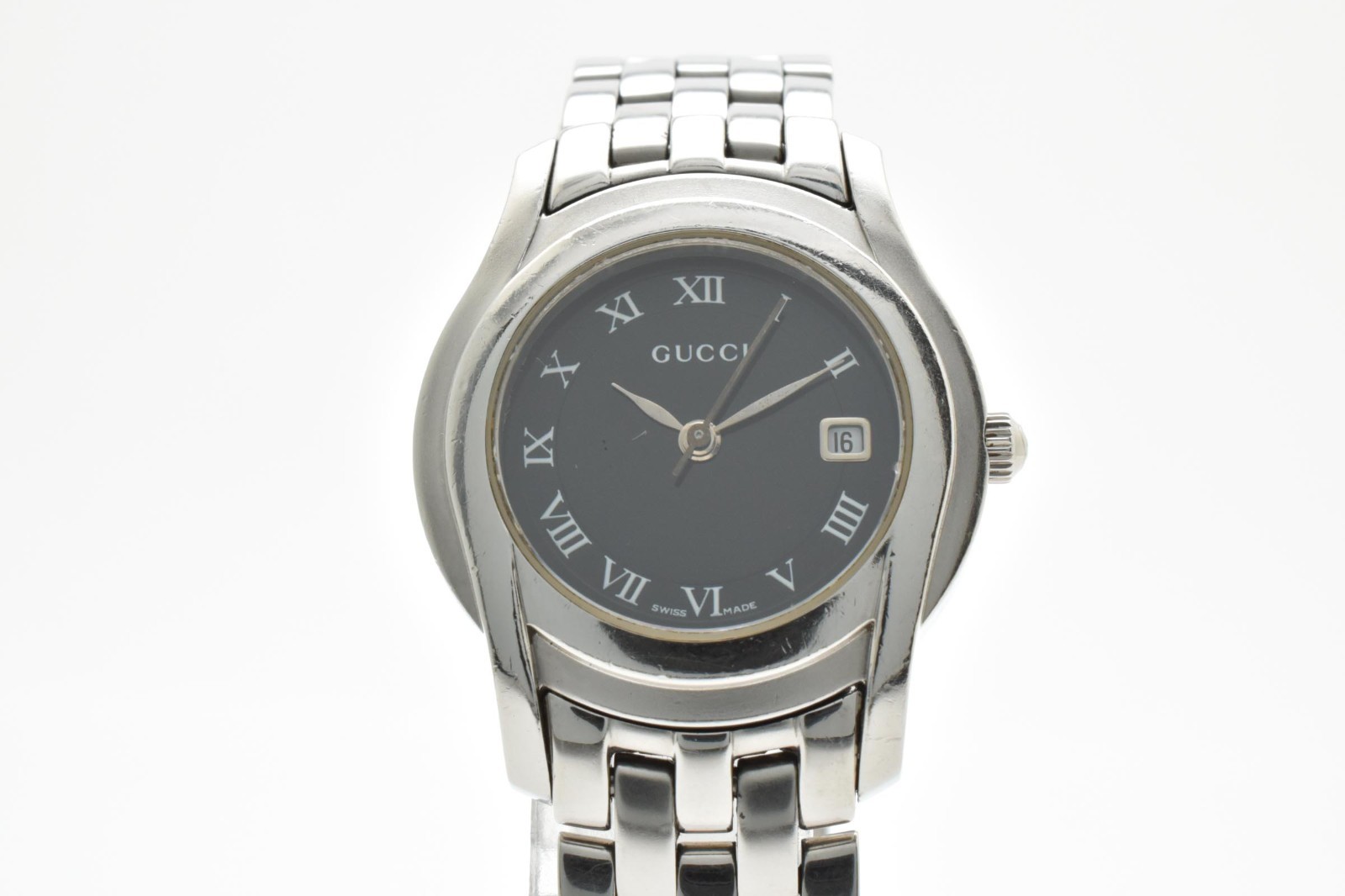 [NEAR MINT] GUCCI 5500L Blacl Dial Silver Ladies 27mm Date Quartz Watch JAPAN