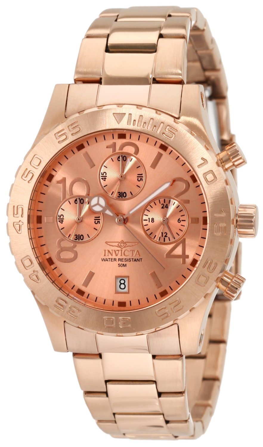 Invicta Mens 1271 Specialty Chronograph Rose Dial 18k Rose Gold Ion-Plated Watch