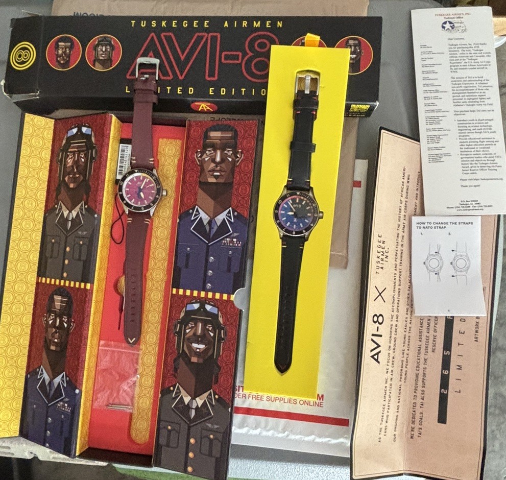AVI-8 (2)Tuskegee Airmen Meca-Quartz Limited! 2 watches 1 box and few papers