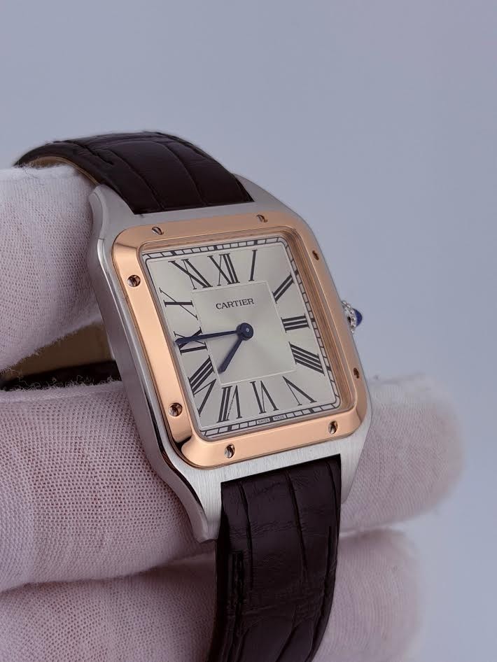 Cartier Santos Dumont XL W2SA0017 4305 33.9mm Silver Dial 18k Rose Gold Steel