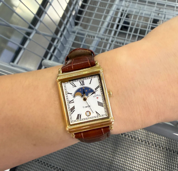Timex x Noah Moon Phase Watch Brown Gold Leather Rectangular New Limited