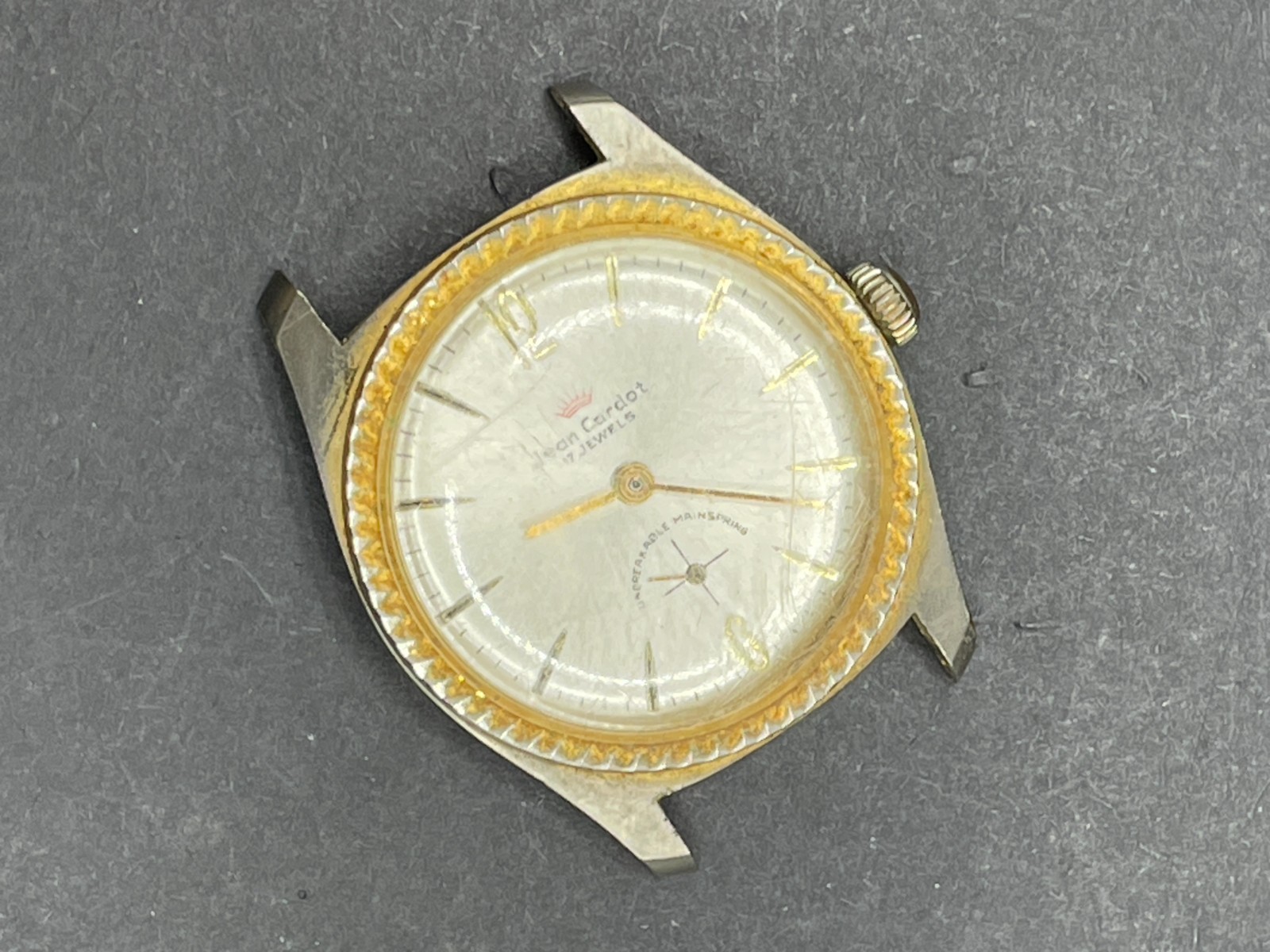 Vtg Jean Cardot 17 Jewels Mechanical Watch Crosshair Dial Textured Bezel Case