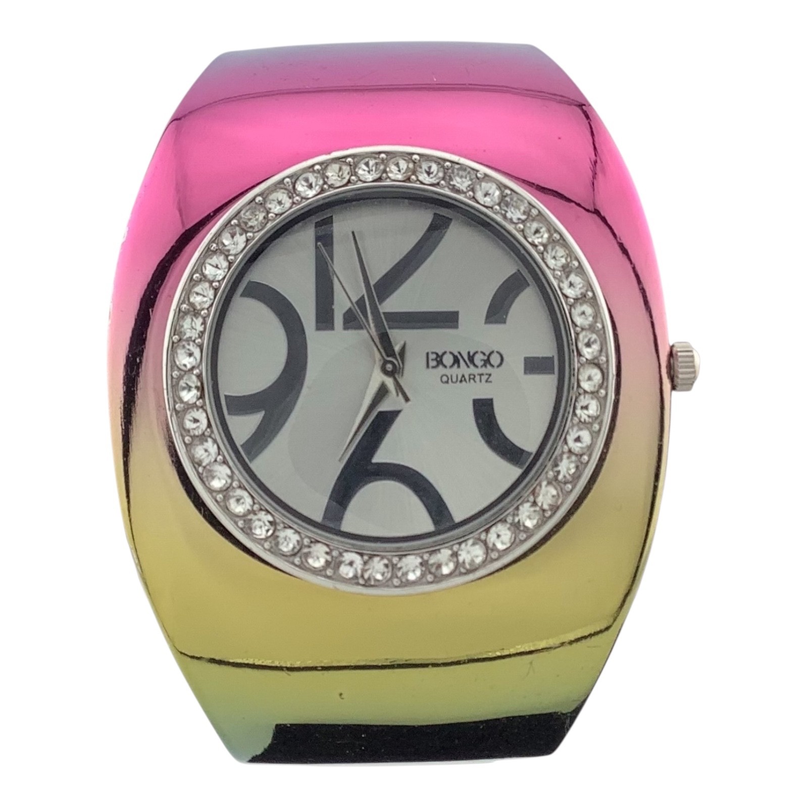 XL Y2K BONGO Women’s Cuff Watch Crystal Ombre Colors Chunky Art Pink New Battery