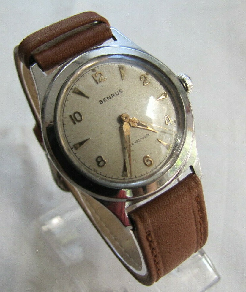 BENRUS SHOCK-ABSORBER VINTAGE SS MODULAR WP 17J MOD DH42 AS1287 GREAT PATINA