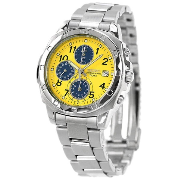 SEIKO SND409 Chronograph Yellow x Navy Stainless Steel Quartz Watch 38mm