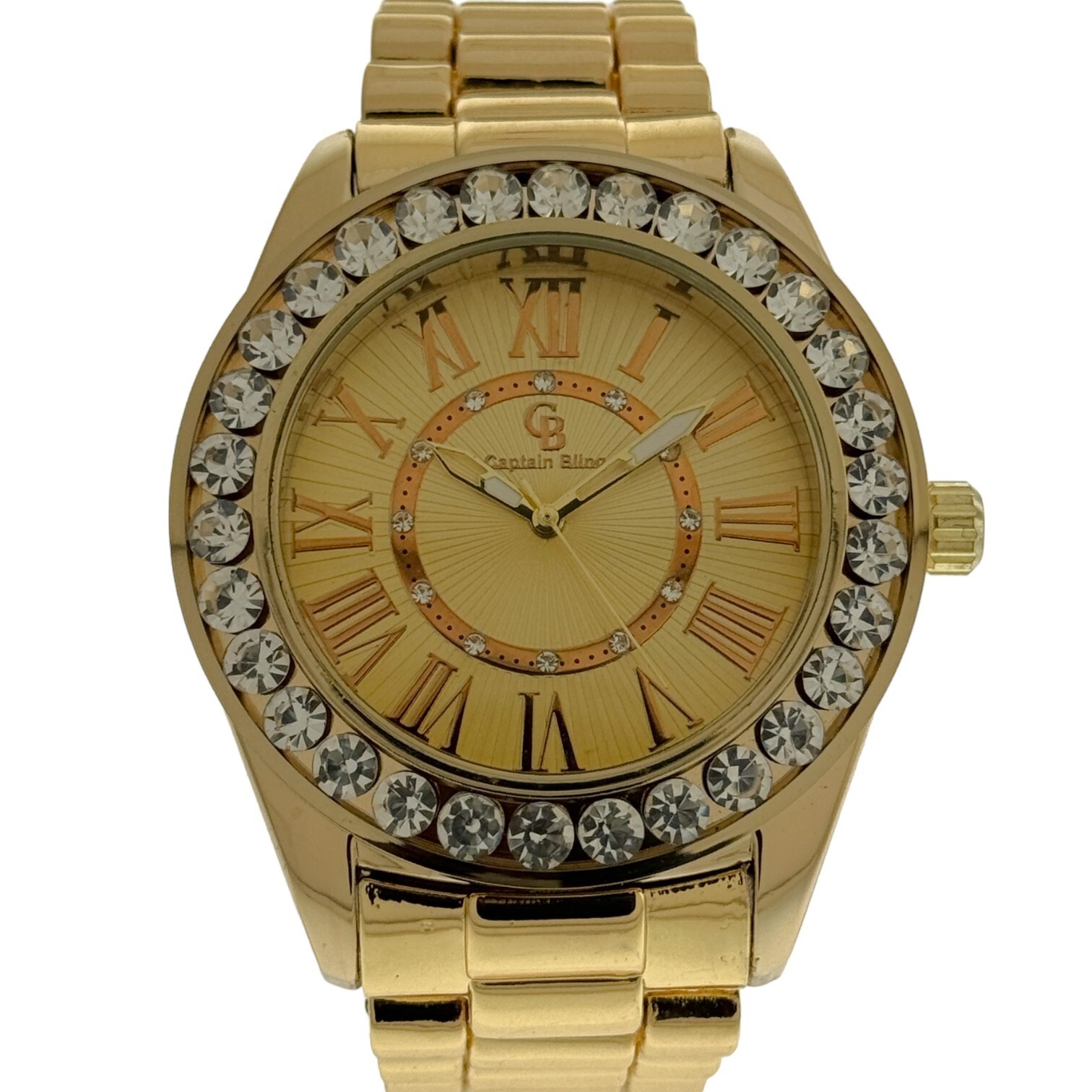 Captain Bling Quartz Gold Watch: Gold Dial with Roman Numerals