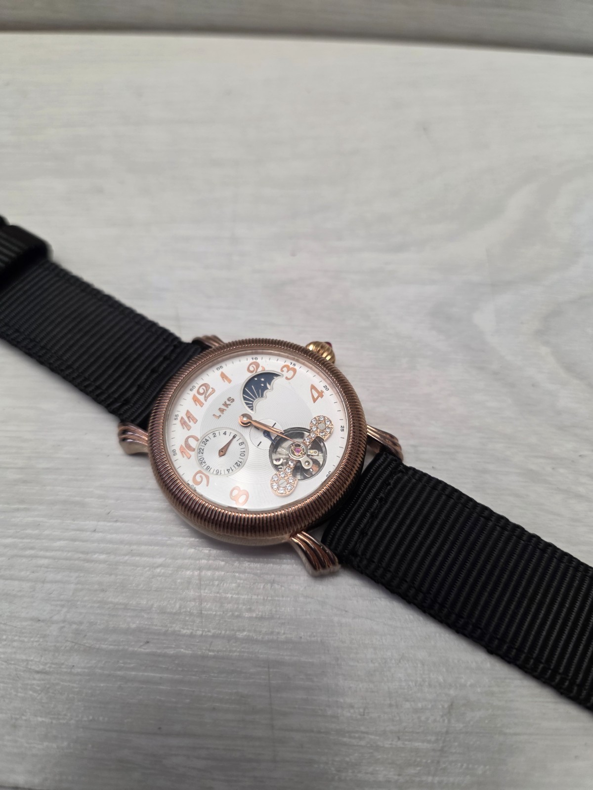 Vintage Collectible Automatic LAKS Moon Phase Wristwatch Watch Retro Design