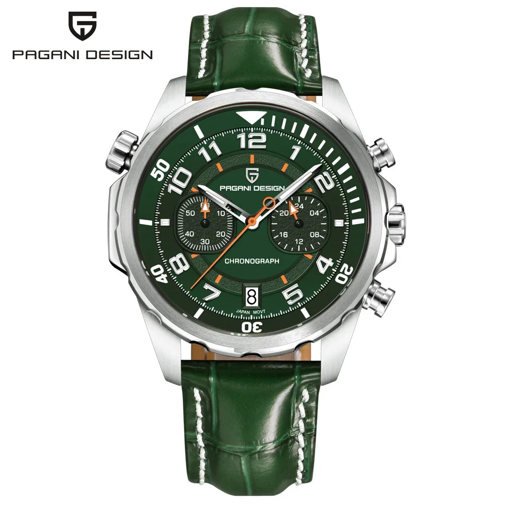 PAGANI DESIGN Men’s Quartz Chronograph Watch Sapphire Leather Band Luminous 100m