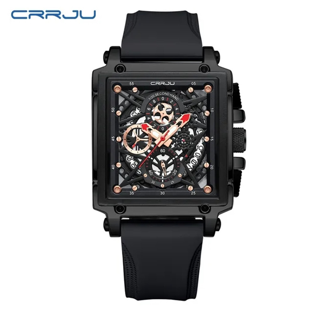 CRRJU Men Watch Luxury Brand Wristwatch Red Strap Male Rectangle Sport Watches