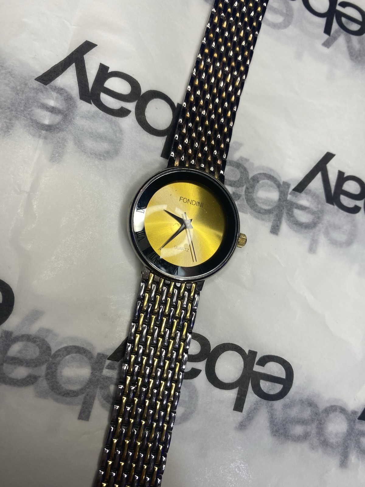 Vintage Fondini Quartz Watch – Yellow Sunburst Dial – Untested