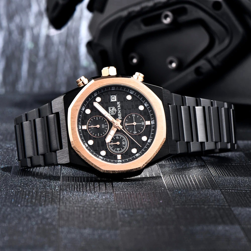 40MM BENYAR Quartz Luxury Watch Mens Stainless Steel 30M Waterproof Luminous NEW