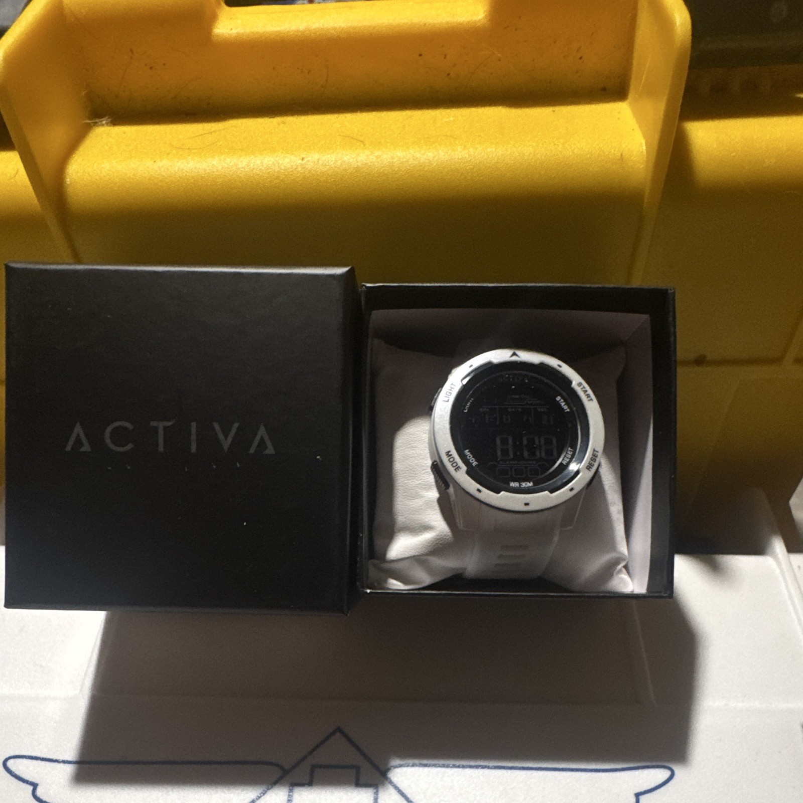 Activa Swiss Digital Quartz 44-47mm White Rubber Strap Alarm Chrono 30m Box