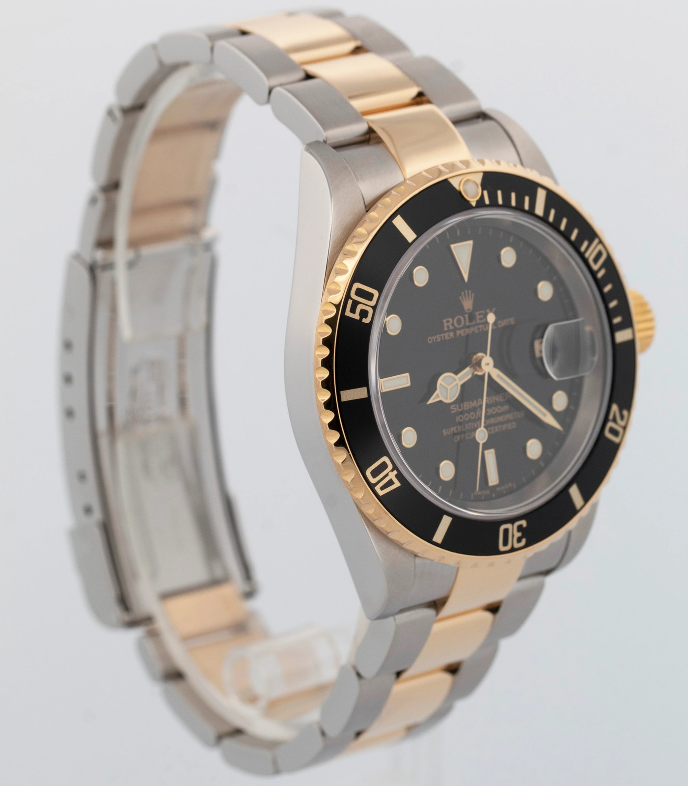 2006 PAPERS Rolex Submariner Date No-Holes BLACK Two-Tone Gold 40mm 16613 LN BOX