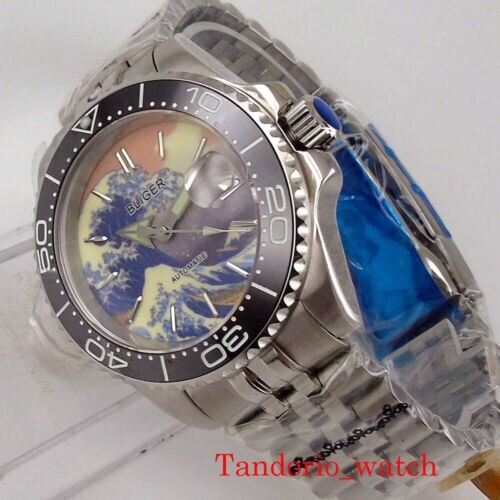 Bliger 40mm NH35A Auto Men Watch Full Lume Kanagawa Surfing Sapphire Glass Date