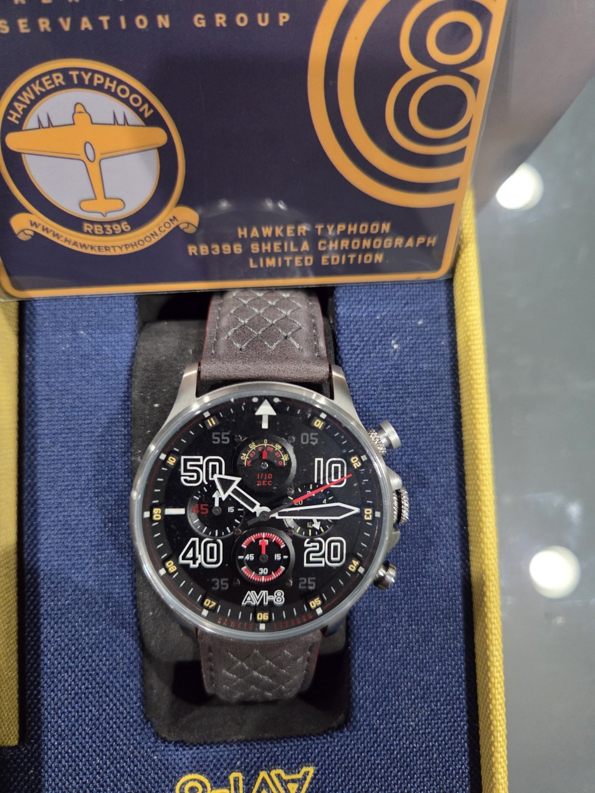 AVI-8 Hawker Typhoon Quartz Chronograph Watch 42mm 5ATM Black Dial Box