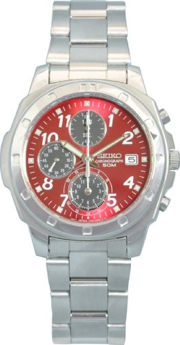 Seiko SND495P Men’s Red Chronograph Watch 5BAR Water Resistant New Import