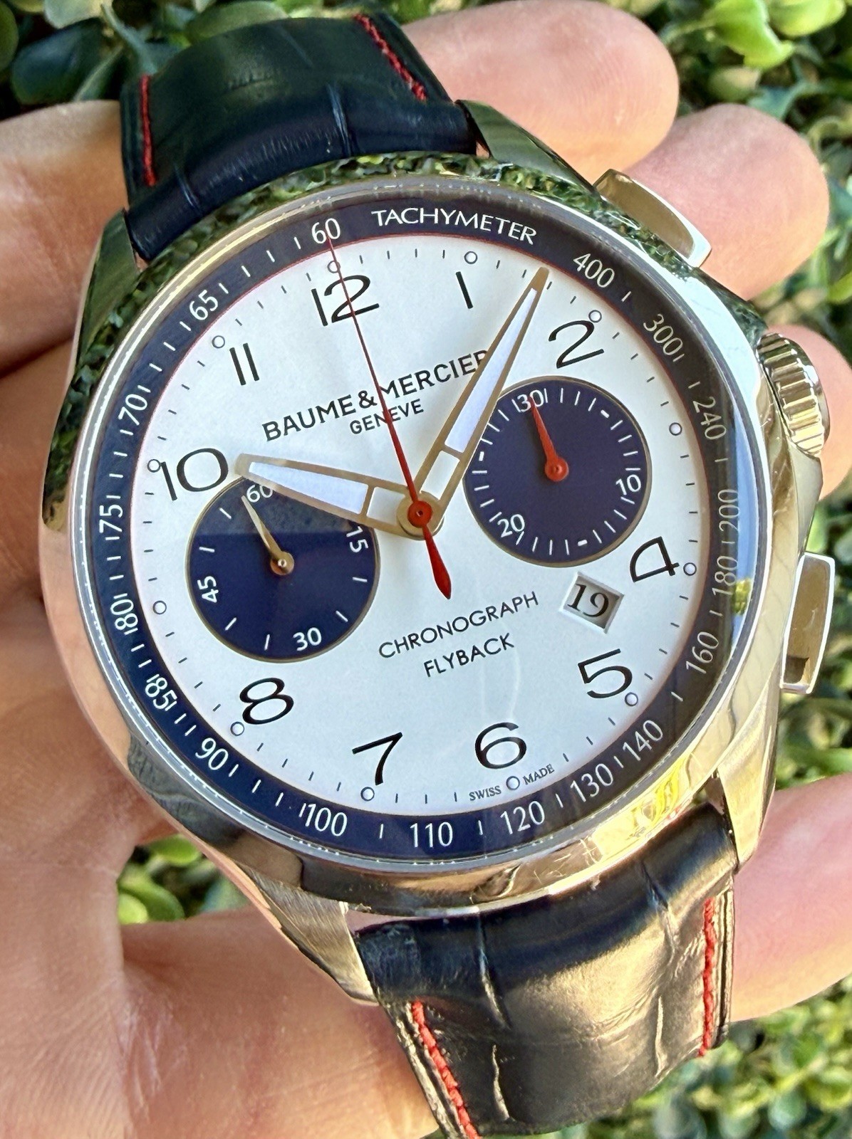 Baume & Mercier Clifton Racing Flyback Chronograph 65831 44mm White Watch W/ Box