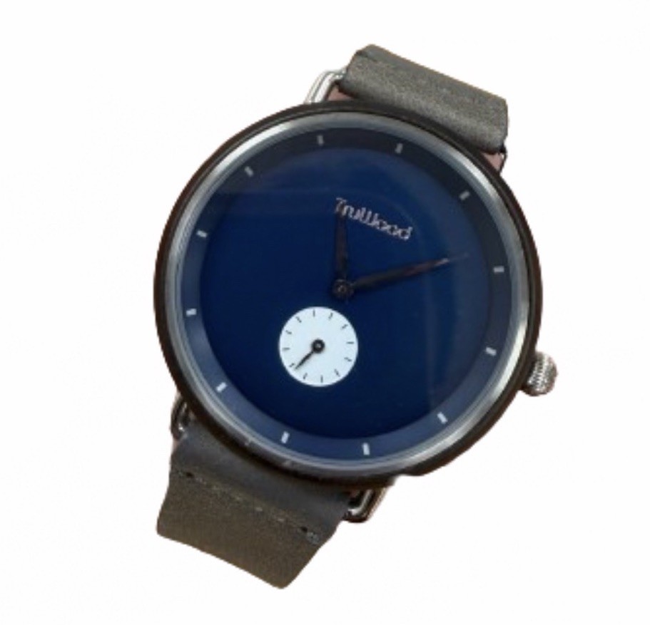 Truwood ORION Sharp Wooden Wrist WatchGray – Leather Band/Navy Blue Face/Silver