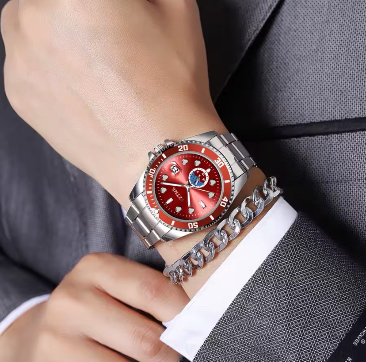 Men Quartz Watch Stainless Steel Luxury Sports Calendar Night Light Leisure Gift