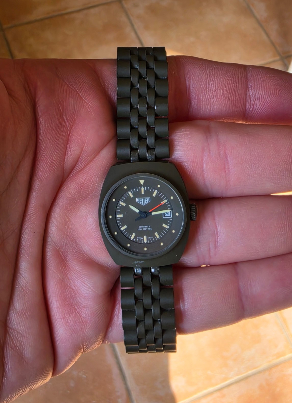 Pre TAG Heuer 981.058 Women’s Military Green PVD Quartz Dive Watch Olive 1984