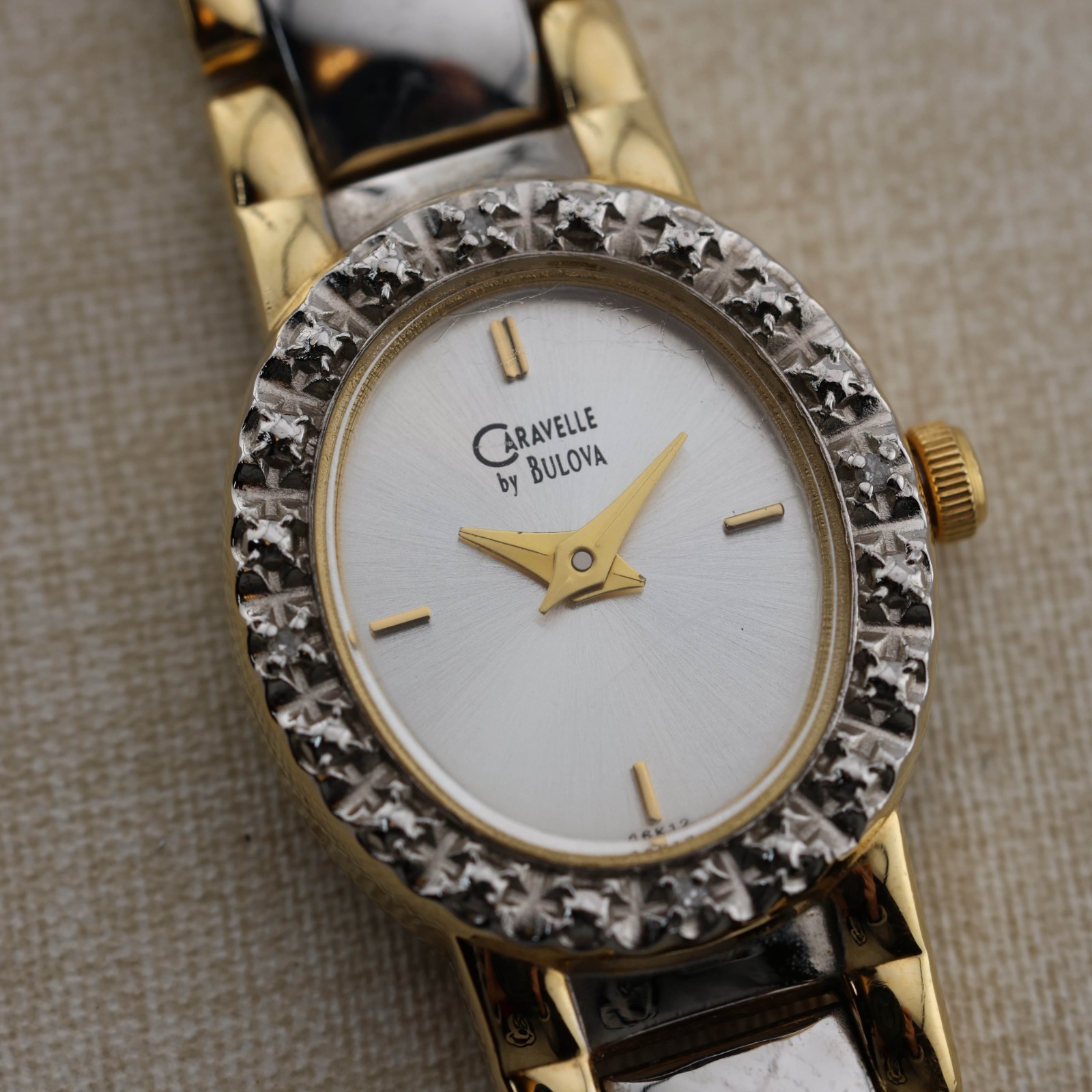 CARAVELLE by Bulova T3 4 Diamond’s Quartz Women’s Watch Sz. 7″ New Battery