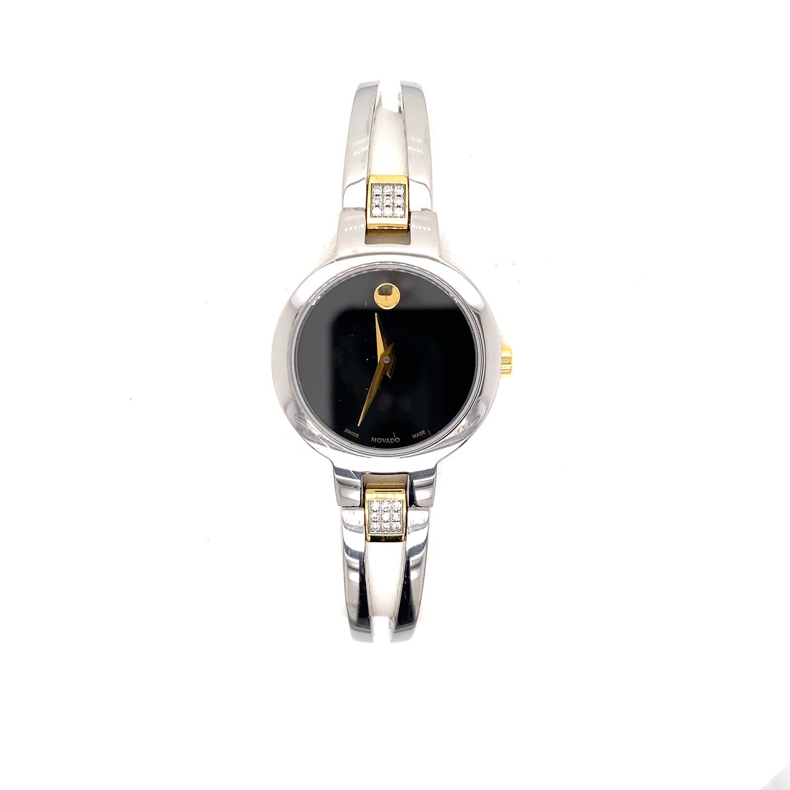 NEW MOVADO AMOROSA DIAMOND TWO TONE BLACK DIAL BANGLE SRP $1395