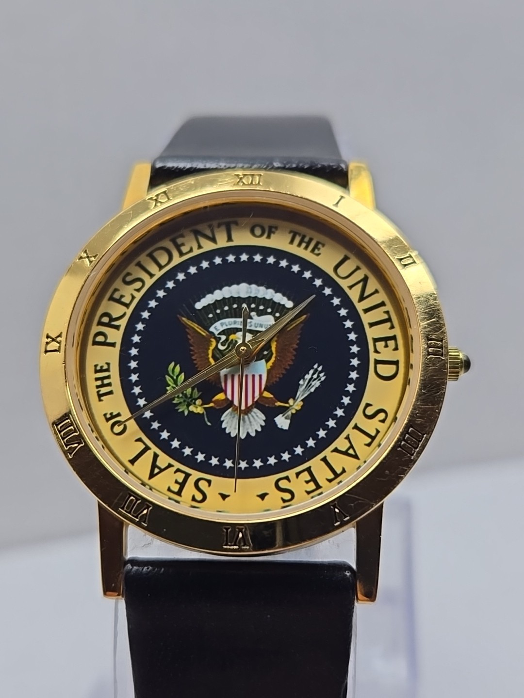 Image Watches Presidential Seal Gold Tone Quartz Leather 34mm New Battery USA