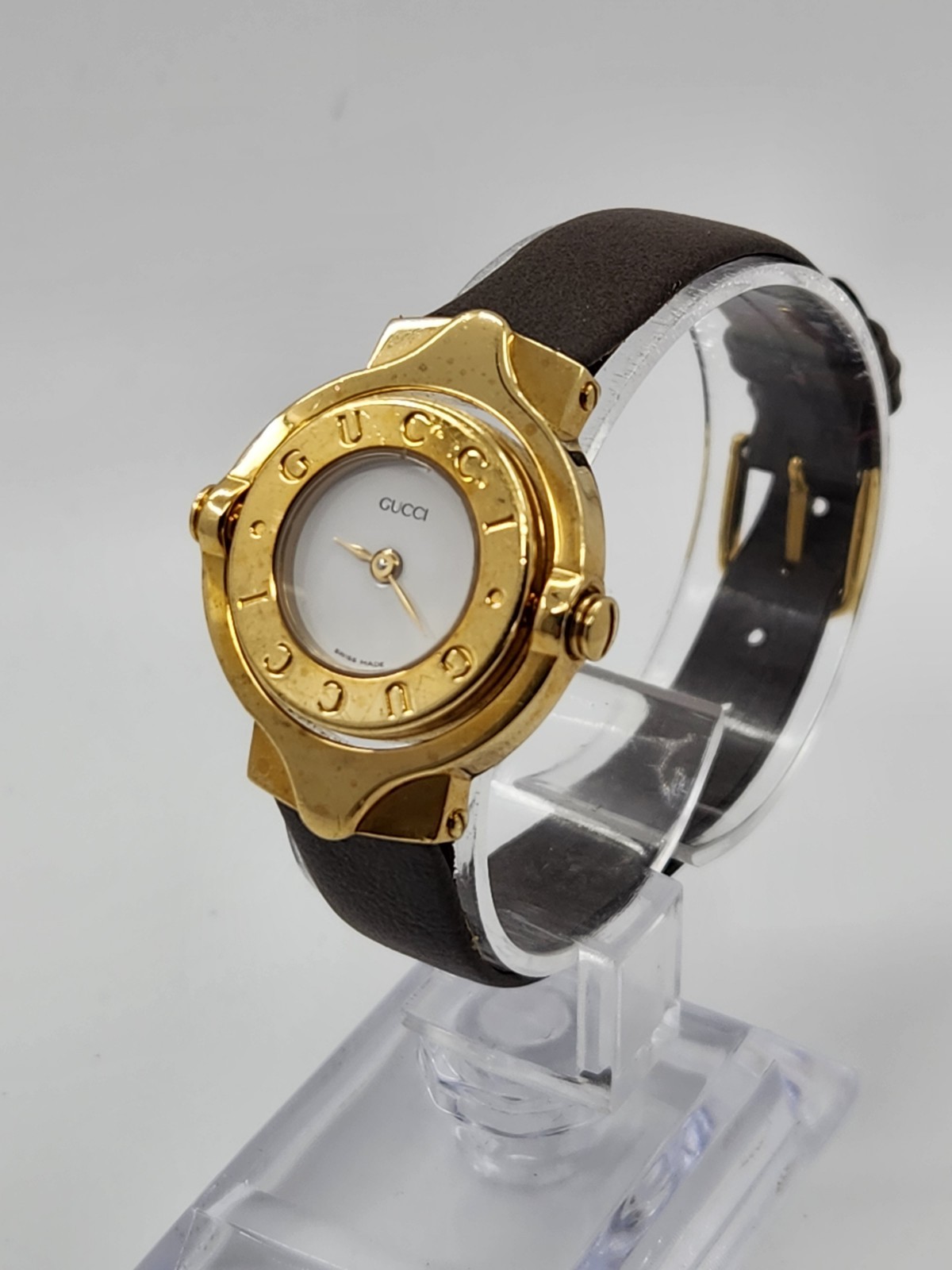 Gucci Women’s Gold Stainless Steel 25mm Brown Band Watch 6600L Swiss Made