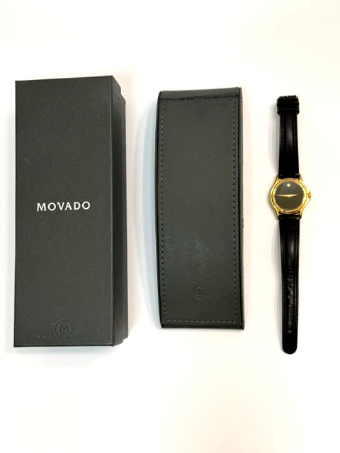 Movado Museum Watch Women 28mm Black Dial Gold Tone Round 87 E4 0823 New Battery