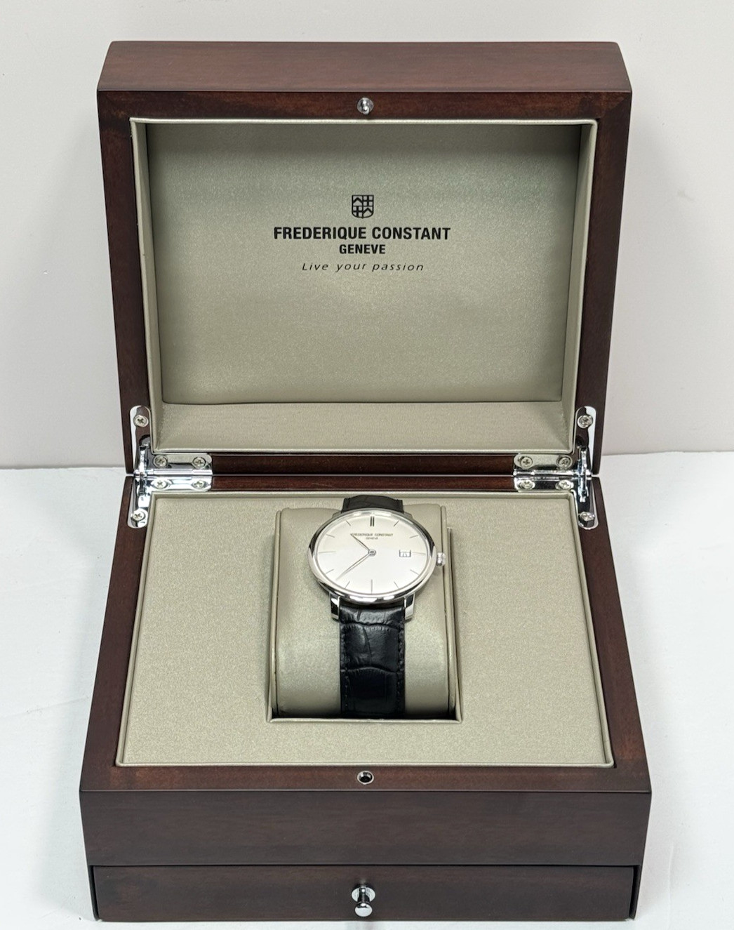 Frederique Constant Slimline Automatic FC-306S4S6 Mens Silver Dial Black Slim