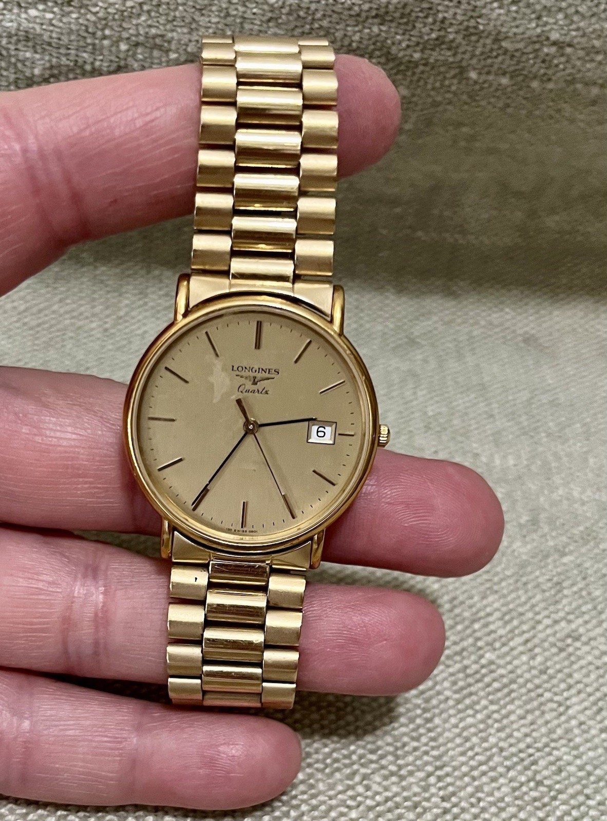 1989 Mens Longines Wristwatch 156 Gold Plated Case & Band Champagne Dial SEE