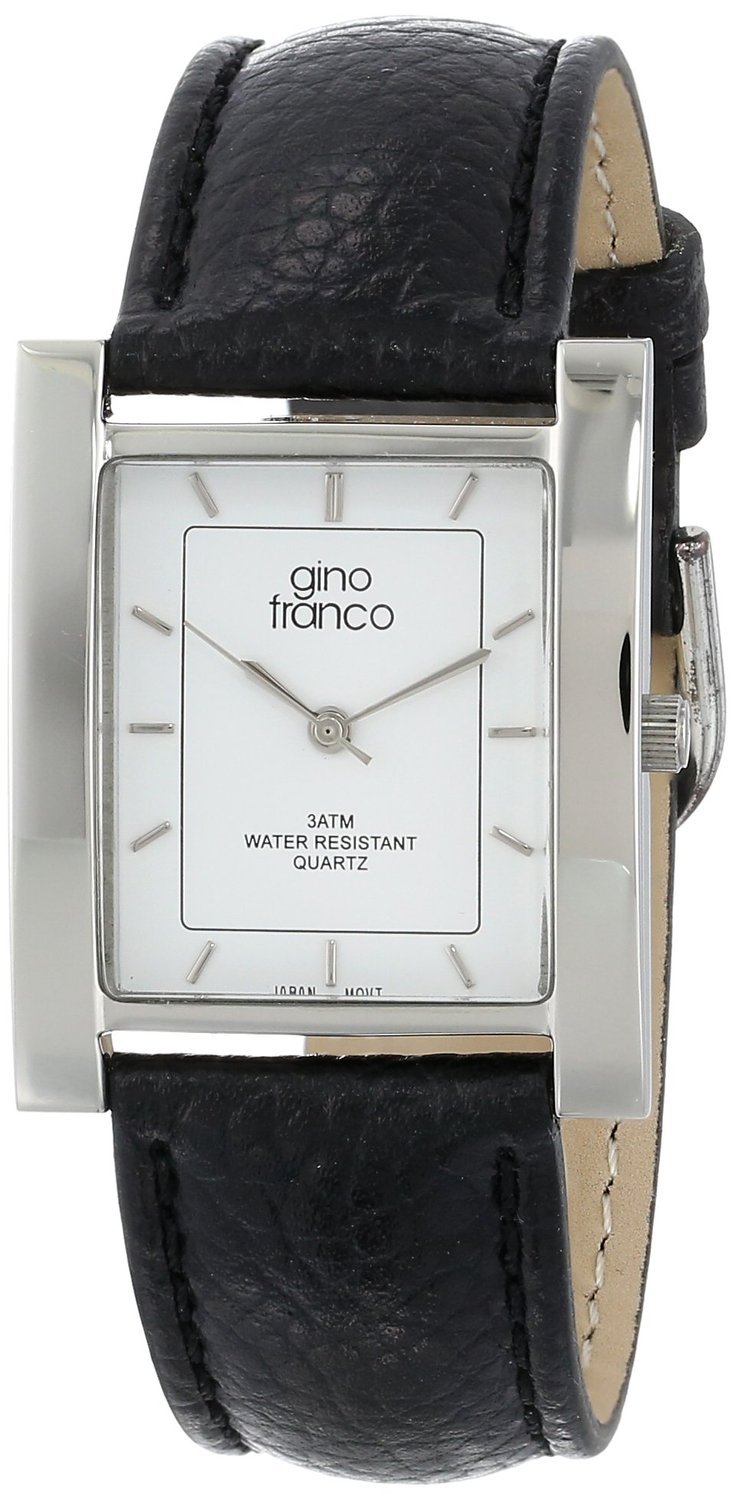 Men’s Tank Shape Watch Steel Case Genuine Italian Black Leather Strap Watch