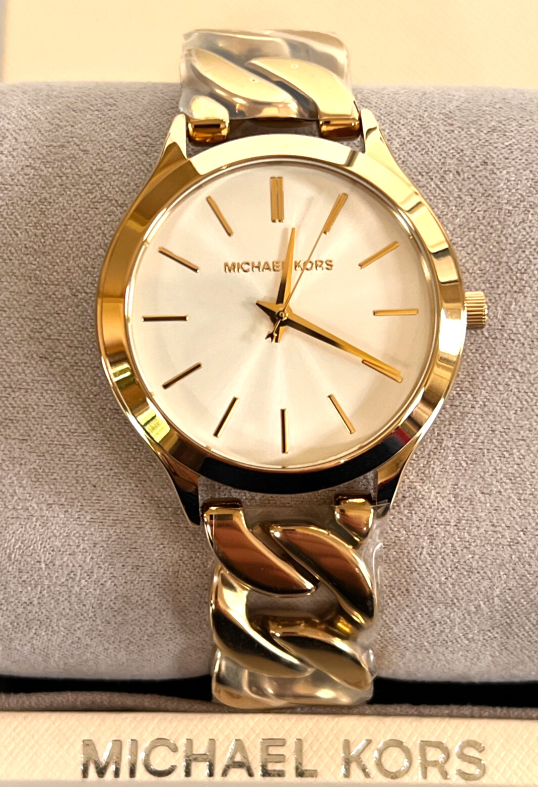 MICHAEL KORS MK7472 Slim Runway Gold-Tone Curb Link Bracelet Watch BNWTGBox $295