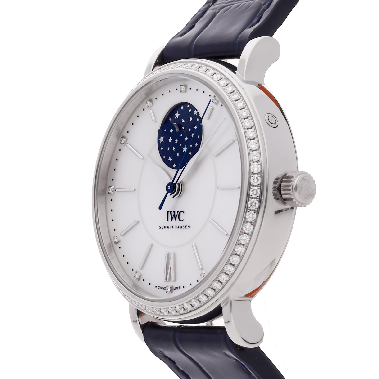IWC Portofino Moonphase Steel Automatic 37mm MOP Diamond Strap Watch IW4590-01