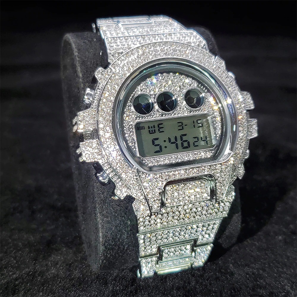 18K Gold IPS Plated LED Digital Hip Hop Ice out Men Watch Iced King Bling Luxury