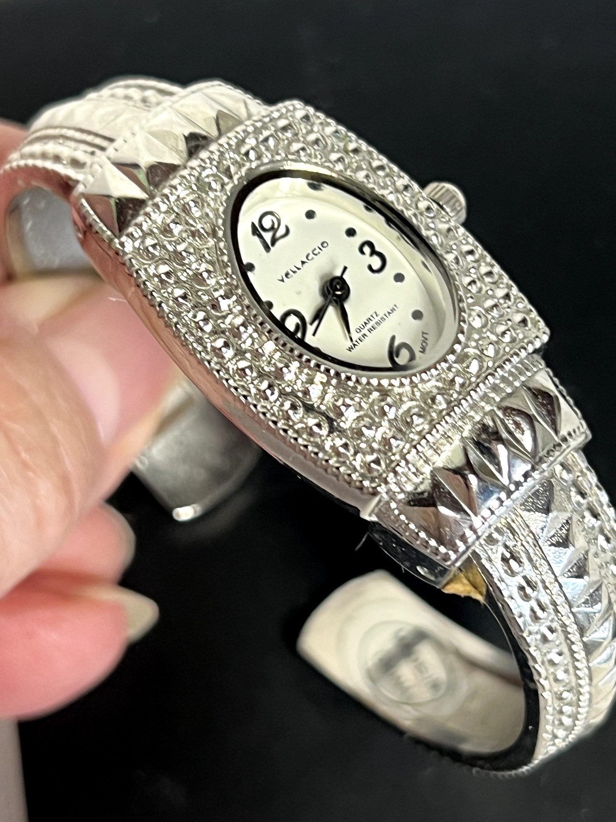 Vellacio Silver Tone Cuff Band Watch VTG Japan movement needs battery SS case