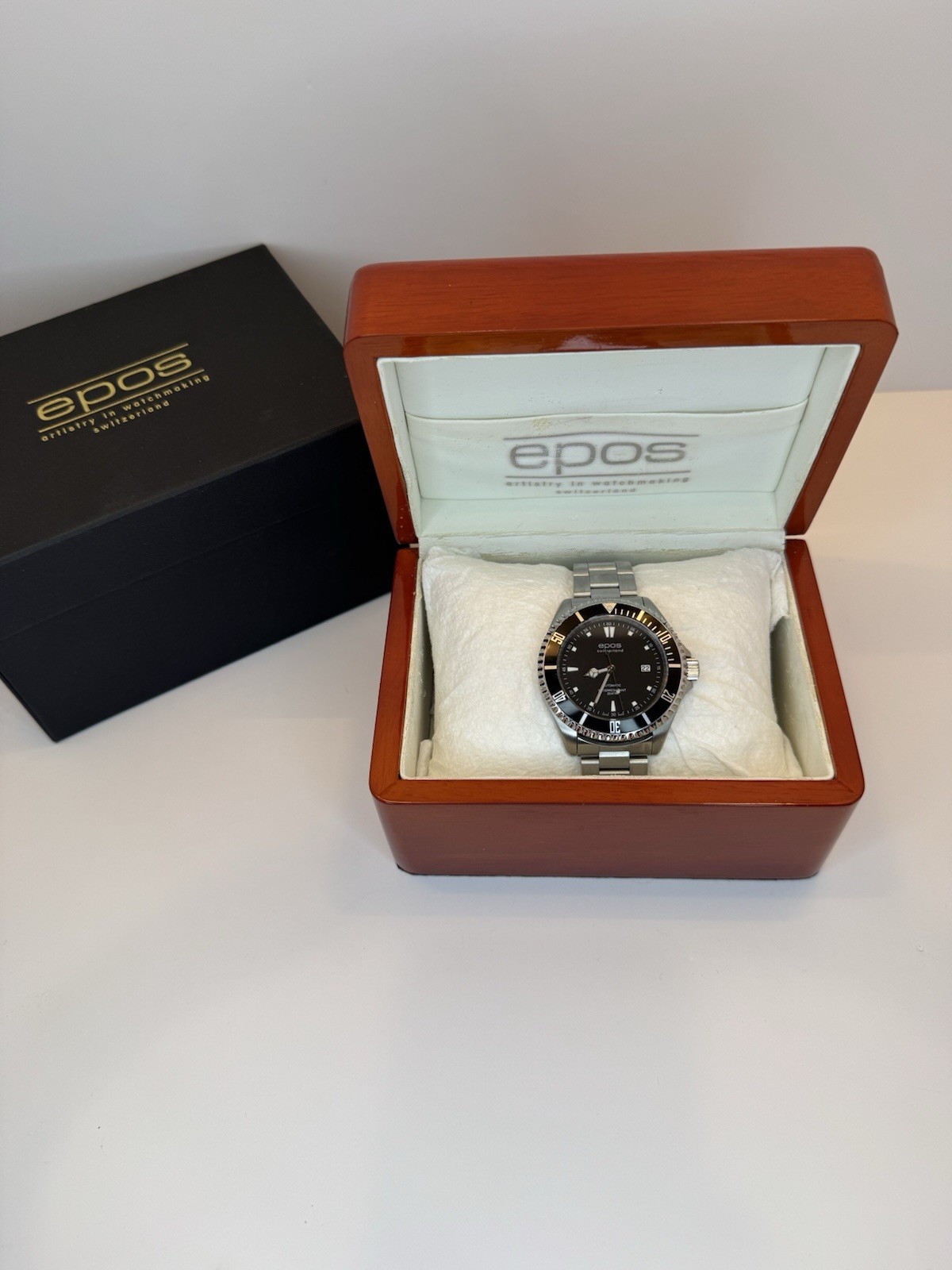 Epos Swiss Auto Diver 3396S-R Black Dial Sapphire 200M Steel Box Papers NoReserv