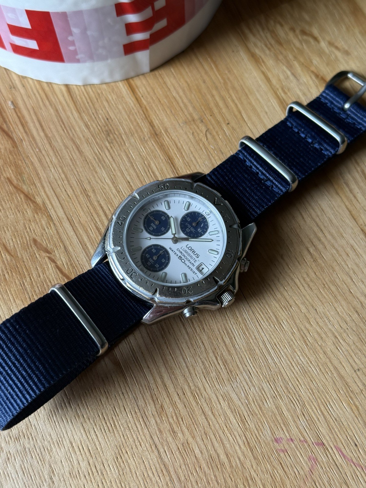 Lorus (Seiko) V657 8020 Chronograph Watch Quartz WORKING – Vintage Blue Panda