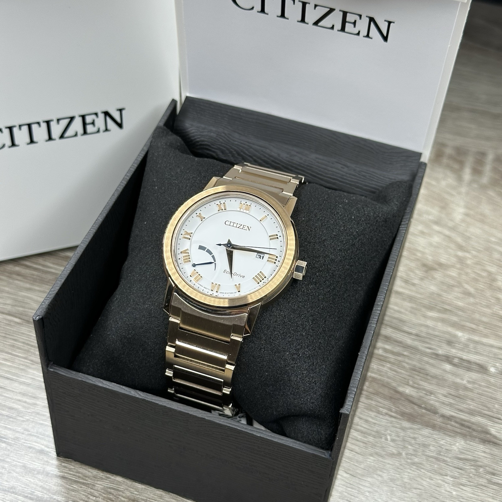 NEW✅ Citizen Eco-Drive PRT Rose Gold Power Reserve Date Men’s Watch AW7023-52A