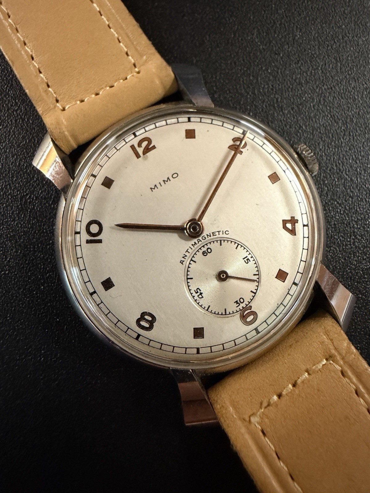 Manual Mechanical MIMO Watch – 34MM Steel Case – Vintage Watch 1940s