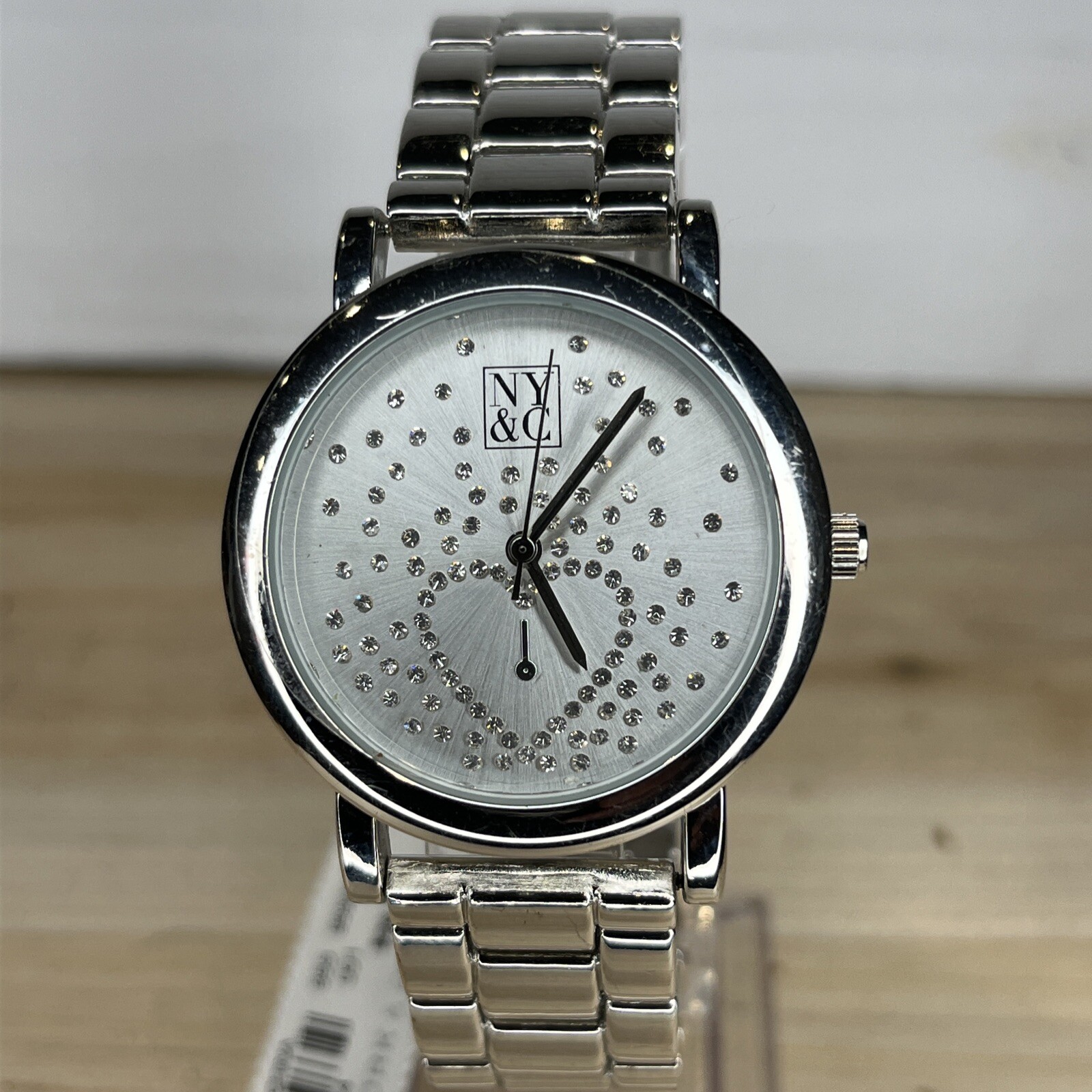 Ny&C Watch Ladies Silver Tone Rhine Stone Heart Design Jewelry Clasp NEW BATTERY